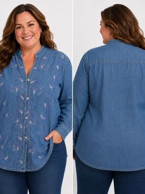 City Blues By Passports 2x Blue Embroidery Button Up Boho Casual Jacket Shirt